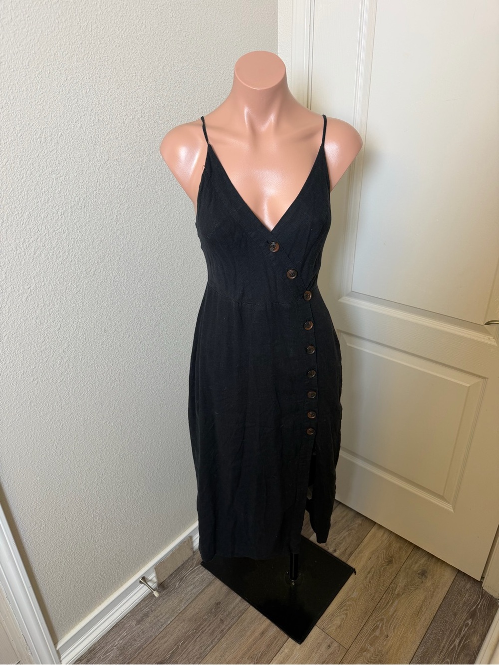 Urban Outfitters Black Button-Front Spaghetti Strap Maxi Dress